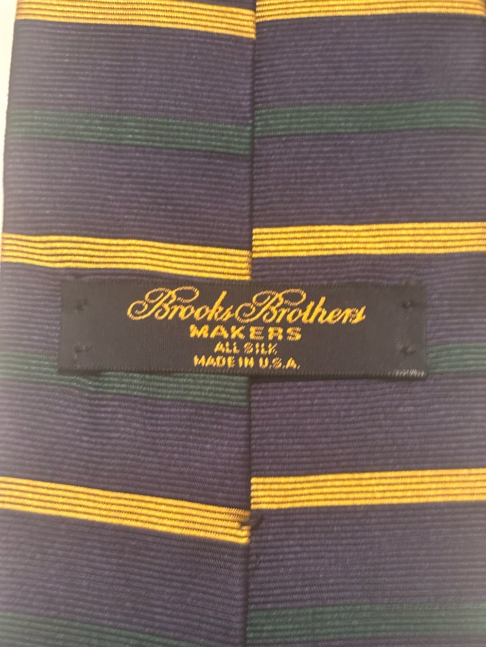 Brooks Brothers Makers Repp Tie 100% Silk Made in USA Navy Blue Gold Stripe - Picture 4 of 4